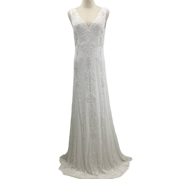 LULU'S XS White Passionate Romance Beaded Sequin Mermaid Maxi Dress NEW 0B7 - Picture 4 of 11